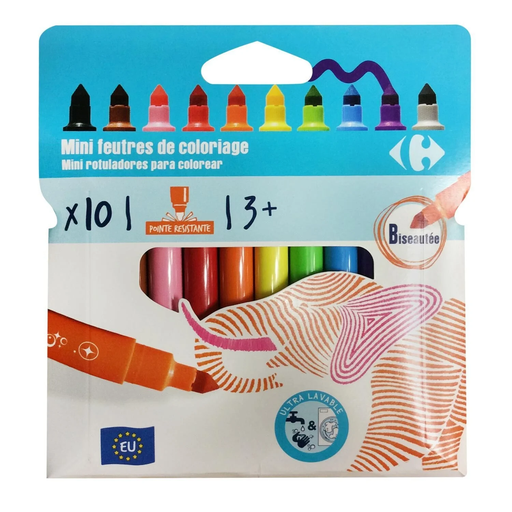 [3609230986862] CARREFOUR Feutres à dessin mini encre assortie pointe large 10 feutres