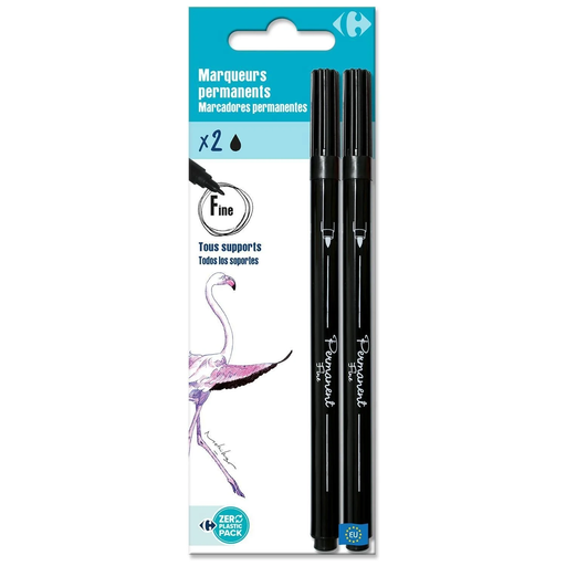 [3609230987852] CARREFOUR Permanent markers black ink fine tip pack of 2