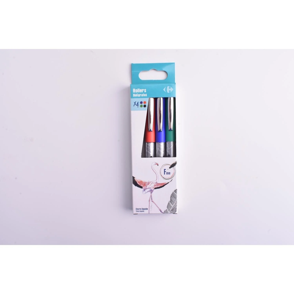 CARREFOUR Stylos roller encre assortie pointe fine le lot de 4 stylos