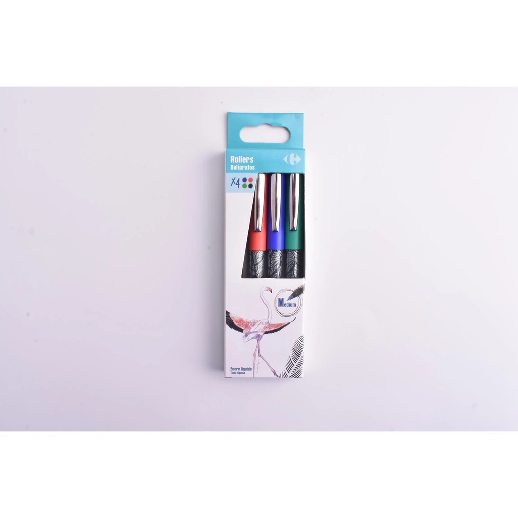 CARREFOUR Rollerball pens assorted ink round tip pack of 4