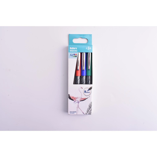 [3609230987975] CARREFOUR Canetas roller tinta sortida ponta redonda lote de 4 canetas
