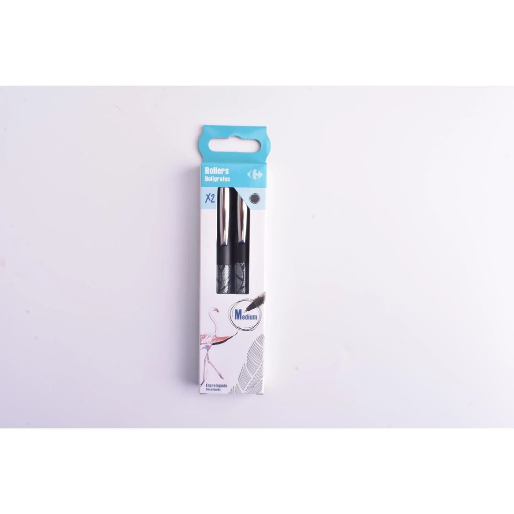 CARREFOUR Stylos roller encre noire pointe ronde le lot de 2 stylos
