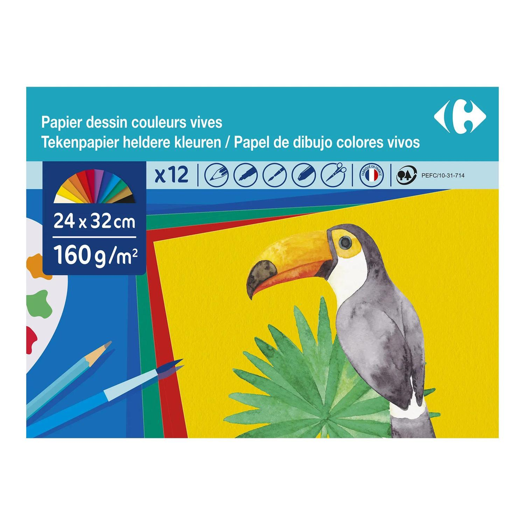 CARREFOUR Papel de desenho cores vivas 24x32cm 160g a bolsa