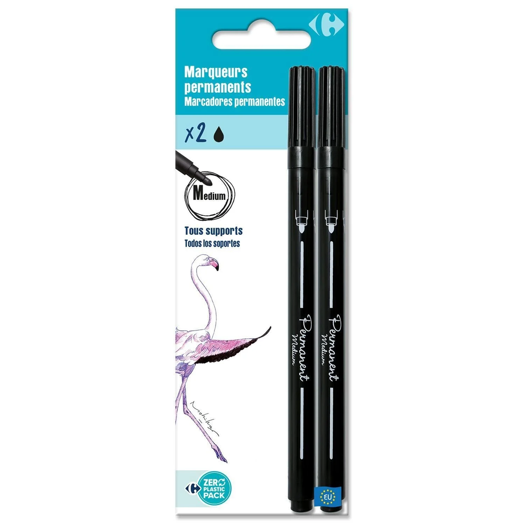 CARREFOUR Permanent markers black ink medium tip pack of 2