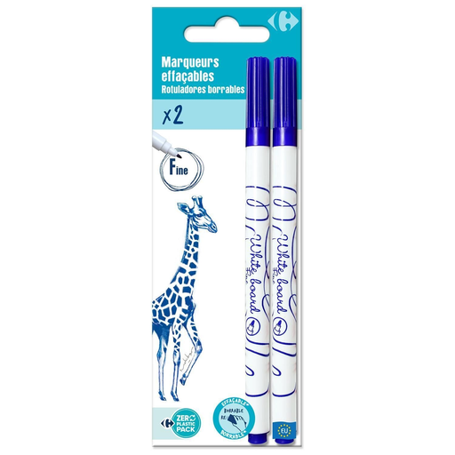 [3609230992856] CARREFOUR Erasable markers blue ink fine tip pack of 2