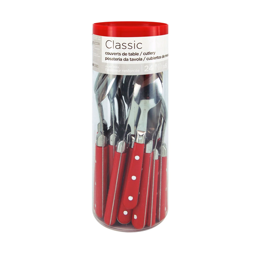 [3609231257725] CARREFOUR Faqueiro 24 peças vermelho aço classic HOME conjunto de 24 peças