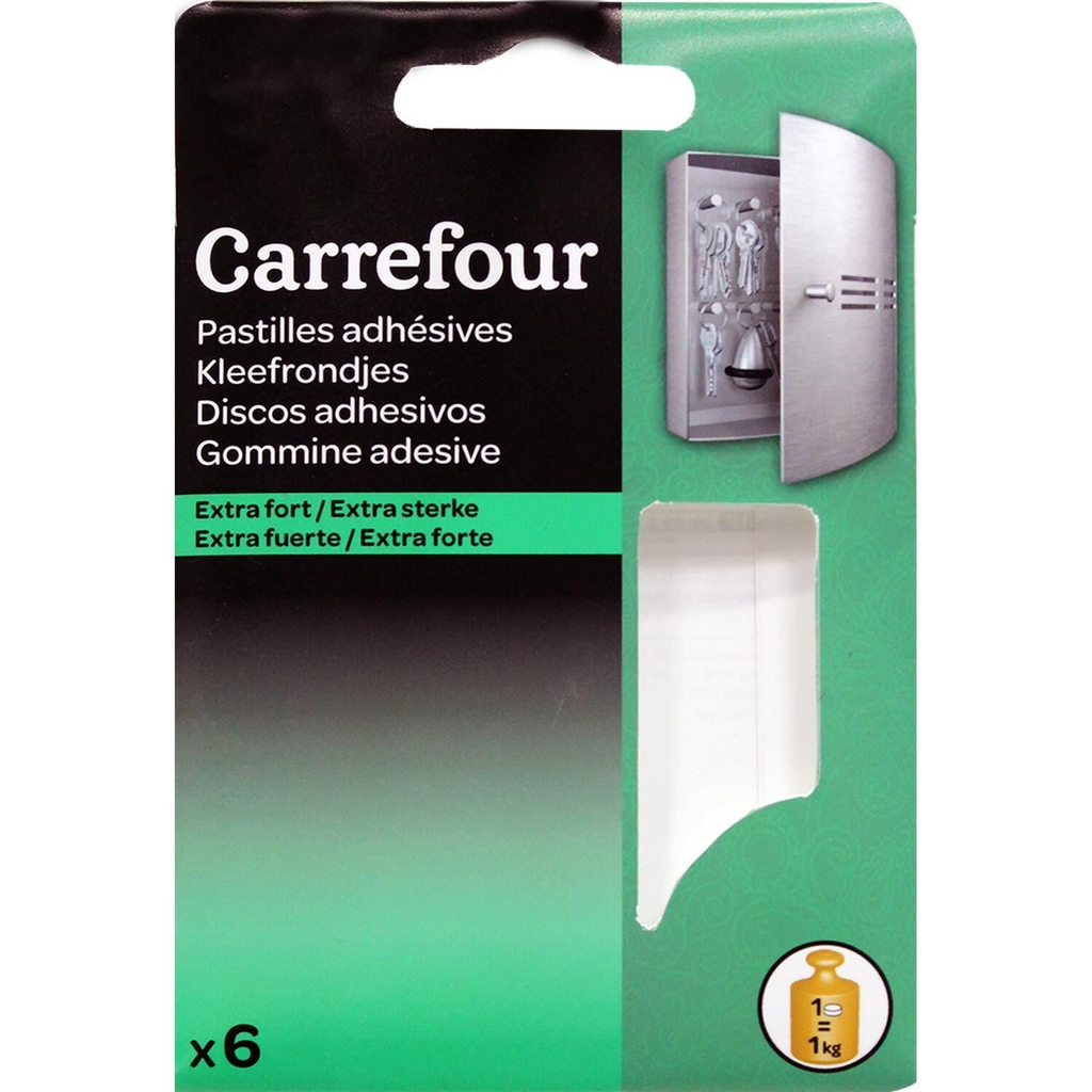 CARREFOUR Pastilles adhésives 20mmx40mm, le paquet de 6