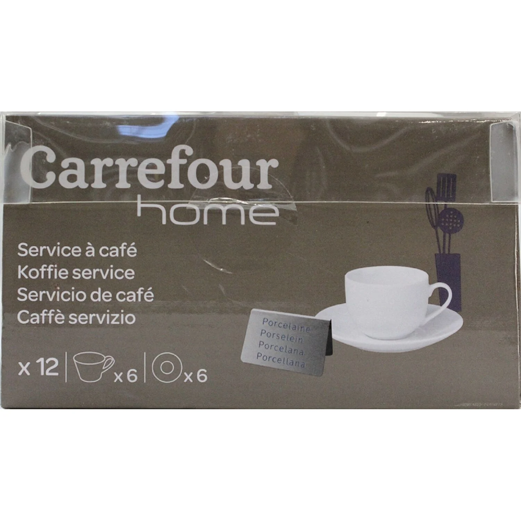 CARREFOUR Servicio de café 12 piezas Blanco en Porcelana HOME el servicio