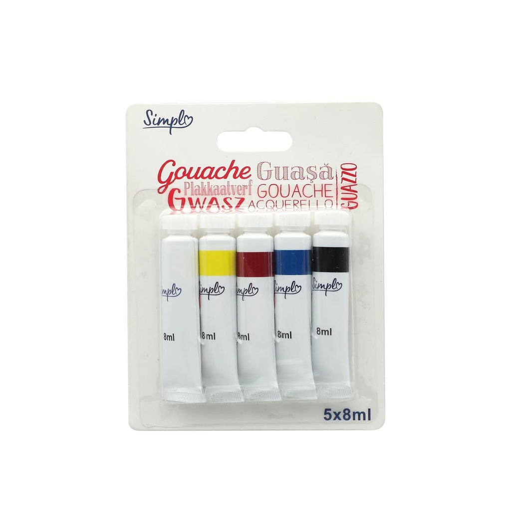 SIMPL Gouache 5 colores primarios 5 tubos de 8 ml