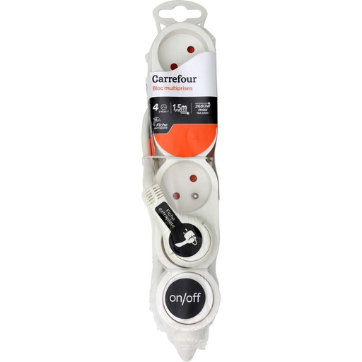 [3610882832261] CARREFOUR 4-Way Power Strip 16A 230V 1.5m Cable