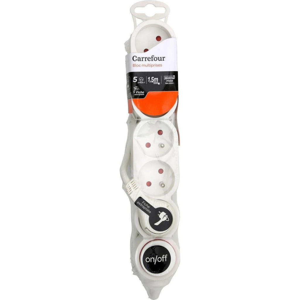 CARREFOUR Power Strip 5 sockets 16A 230V cable 1.5m