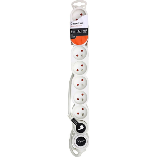 [3610882832292] CARREFOUR Power strip 8 sockets white with switch 8-socket block