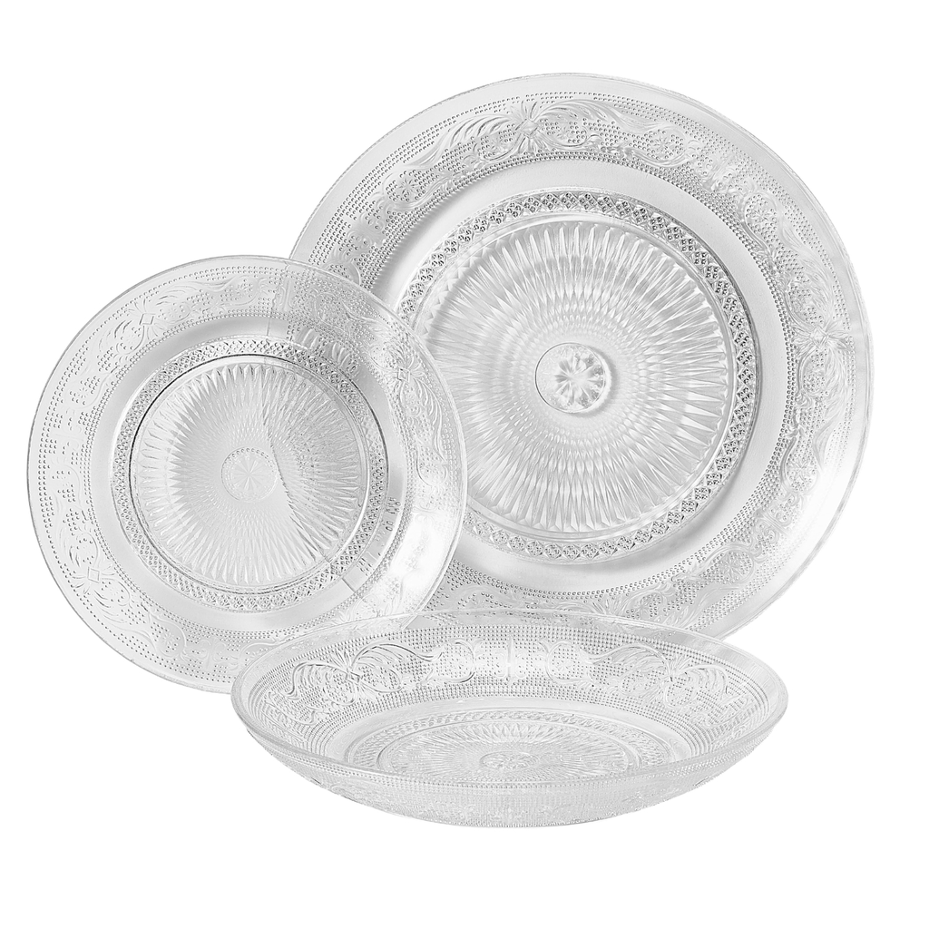 CARREFOUR Serviço de mesa 18 peças transparente em vidro barroco HOME, o serviço de 18 peças