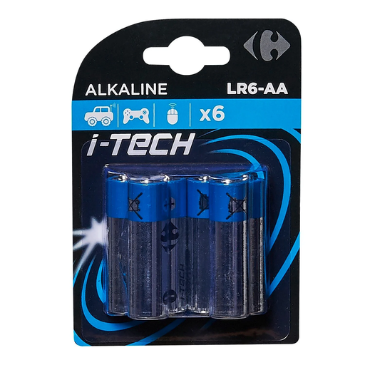 [3613865005010] CARREFOUR Alkaline Battery LR6/AA I-Tech, pack of 6