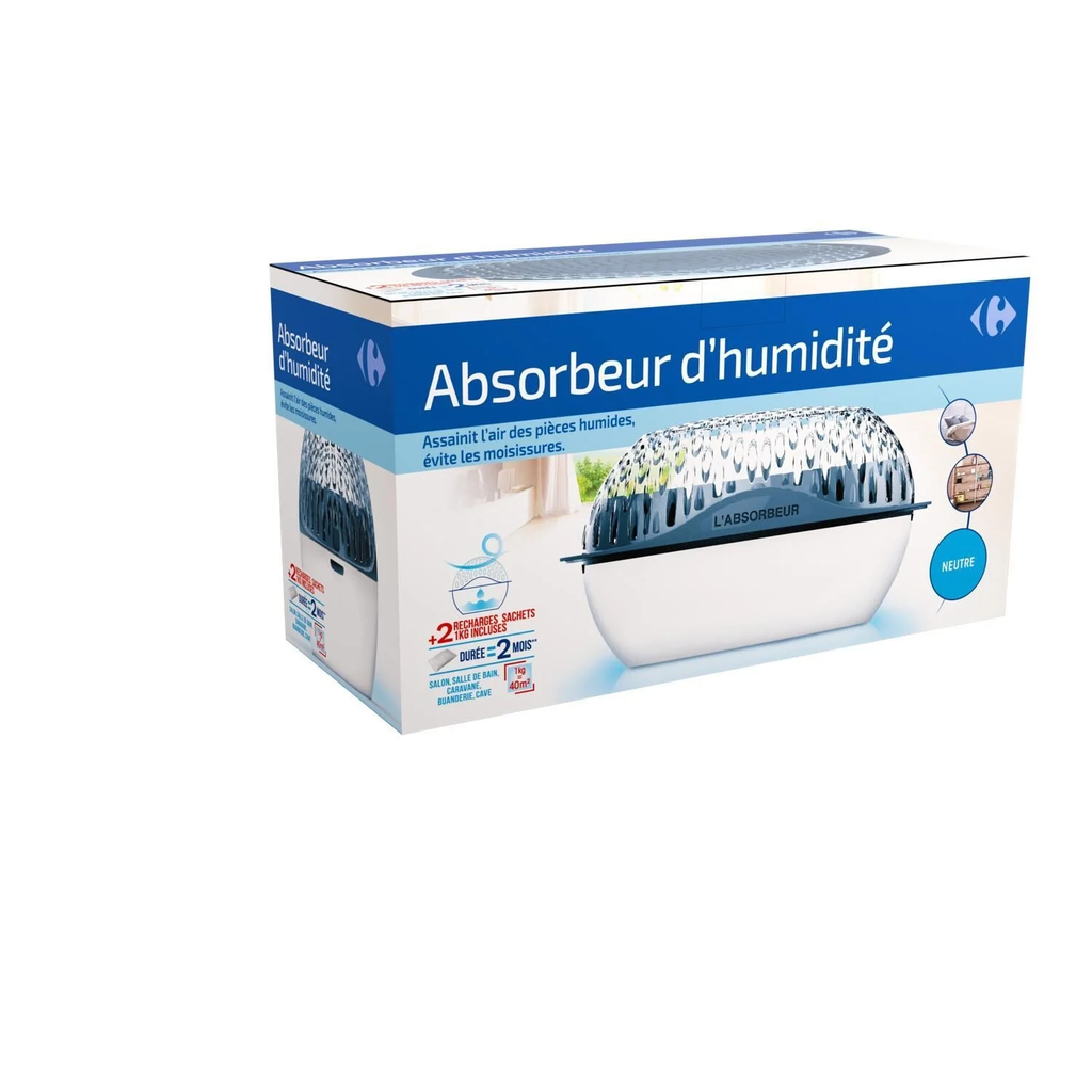 CARREFOUR Absorbedor de humedad 40m² + 2 recambios 1kg