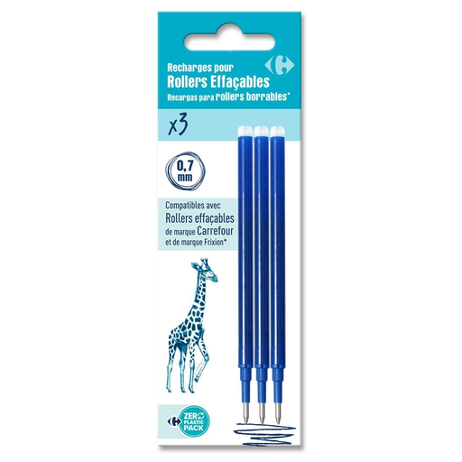 [3613865466149] CARREFOUR Recargas de tinta azul para roller apagável lote de 3