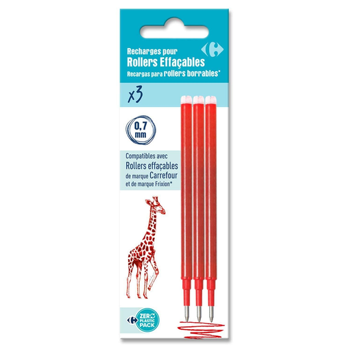 [3613865466156] CARREFOUR Recargas de tinta vermelha para caneta roller pack de 3