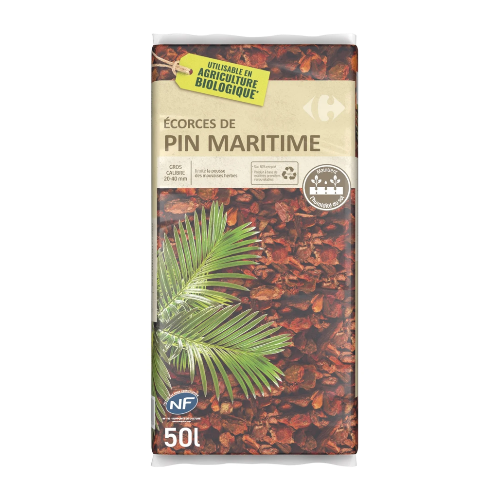 CARREFOUR Mantillo de Corteza de Pino Marítimo Calibre Grueso 20-40mm 50 L