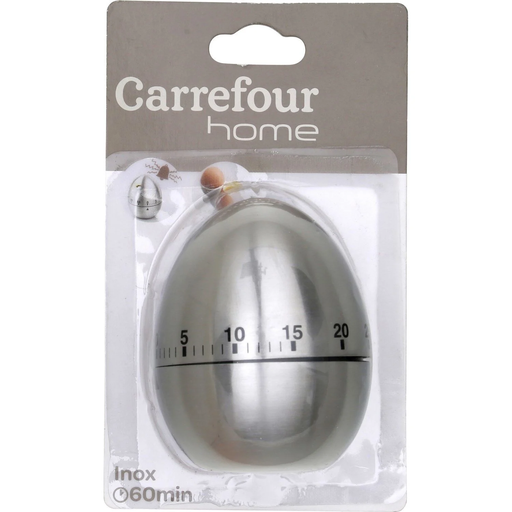 [3613865828473] CARREFOUR Minuteur œuf mécanique inox HOME le minuteur