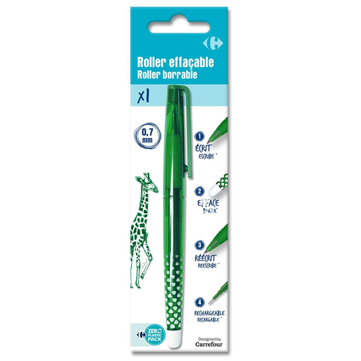 [3613865890395] CARREFOUR Caneta roller tinta verde apagável ponta média 1 unidade