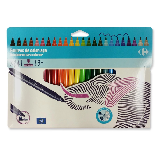 [3613866424742] CARREFOUR Drawing felt-tip pens assorted ink medium tip 24 pens