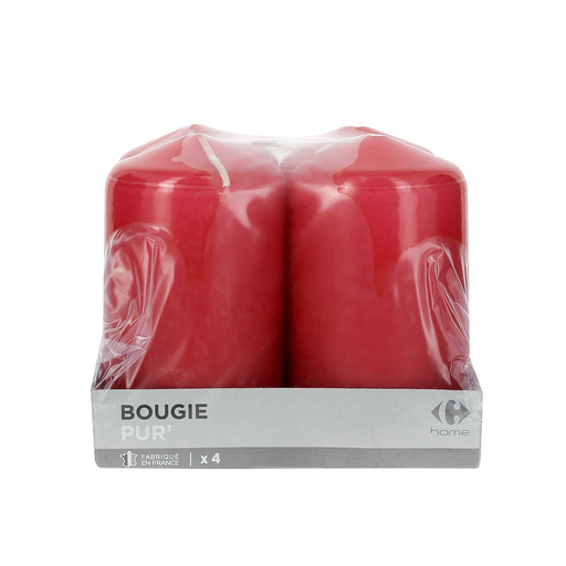 [3613866445600] CARREFOUR Bougie cylindriques rouge HOME les 4 bougies
