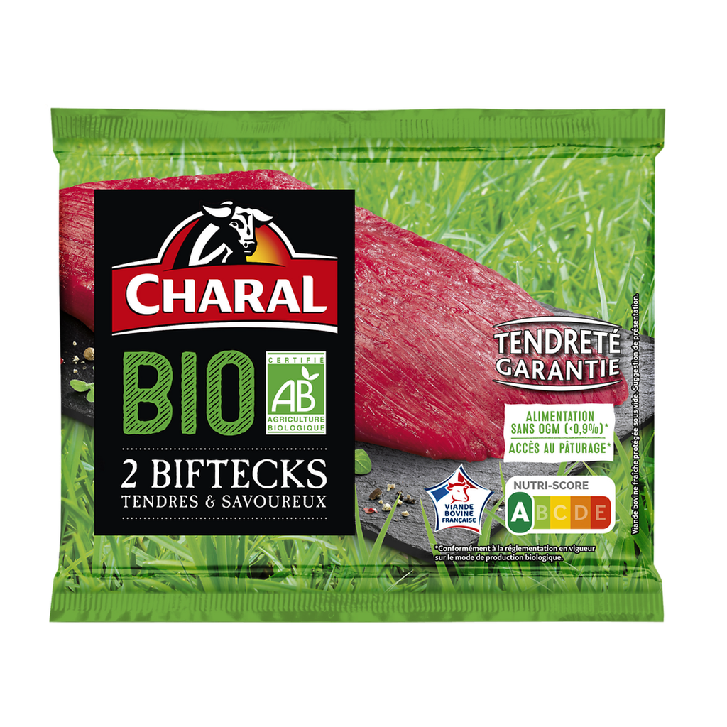 CHARAL Bifteck Bovin BIO à griller 2x120g