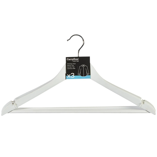 [3614610014233] CARREFOUR White Wooden Hanger HOME 3-pack