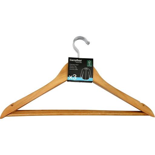 [3614610048771] CARREFOUR Wooden shirt hanger HOME 3-pack