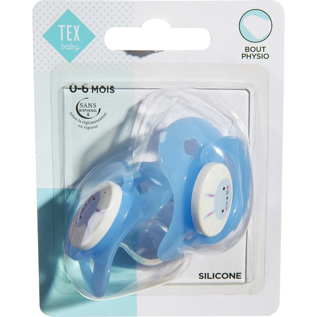 TEX Chupete azul de silicona T1 BABY lote de 2