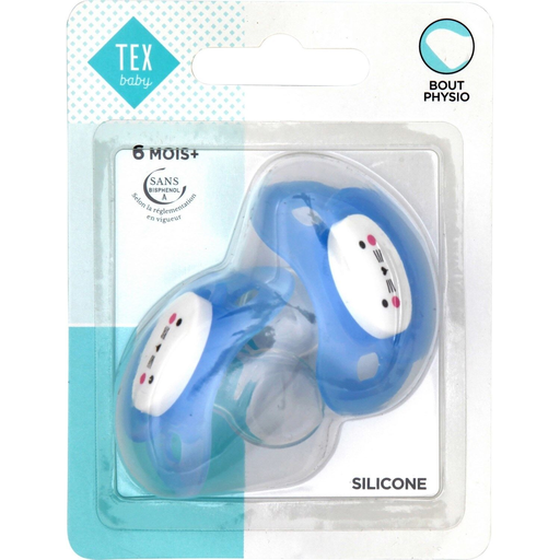 [3614610062166] TEX Sucette physiologique bleue silicone 6 mois et plus le lot de 2