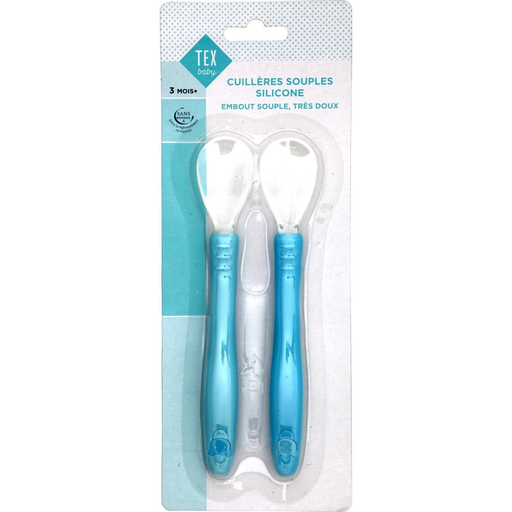 [3614610062340] TEX Blue soft silicone spoon 3 months and up pack of 2