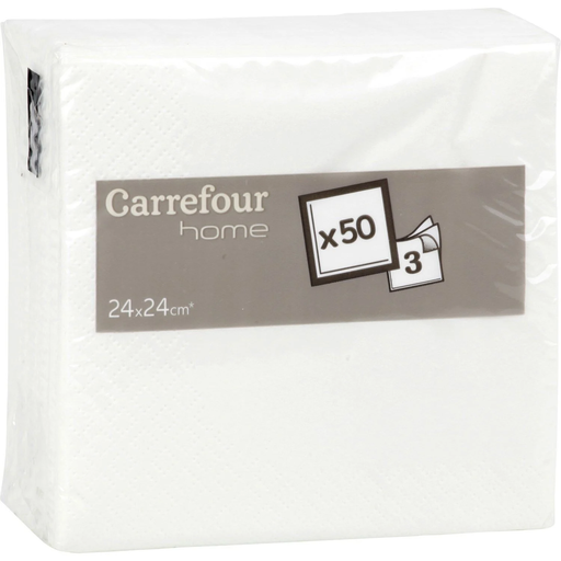 [3614611119395] CARREFOUR Paper Napkin 25x25cm, white HOME 50-pack