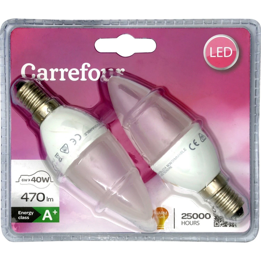[3614612276523] CARREFOUR Ampoules Led E14 6W 240V les 2 ampoules