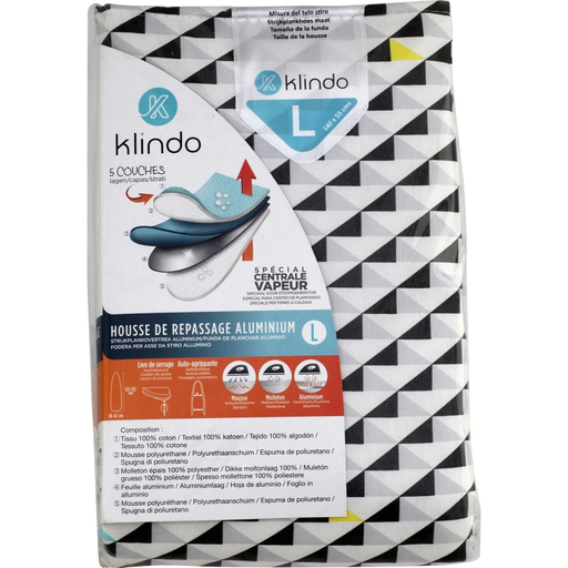[3614612433964] KLINDO Housse de repassage aluminium L motifs assortis