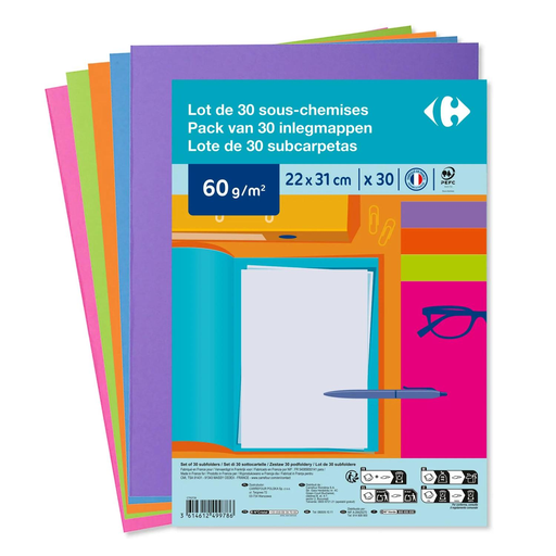 [3614612499786] CARREFOUR Subpastas de papel 22x31cm 60 g