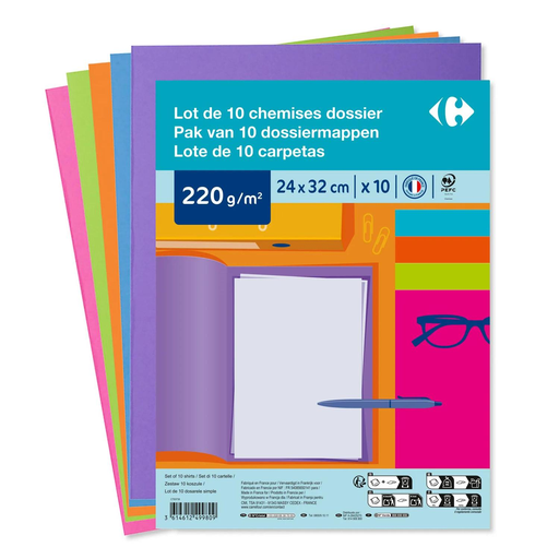 [3614612499809] CARREFOUR Chemises dossier 24x32cm Les 10 chemises