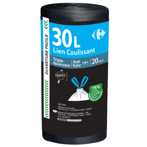 [3614612817641] CARREFOUR Sacs poubelle 30 L les 20 sacs