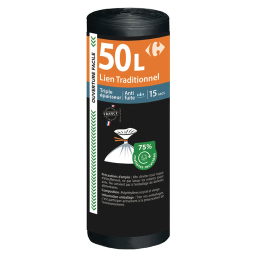 [3614612817696] CARREFOUR Traditional Tie Garbage Bags 50 L