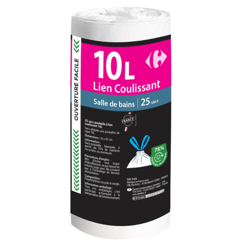 CARREFOUR Bathroom bin liners 10 L 25 bags