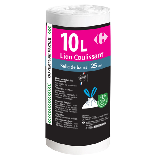 [3614612817733] CARREFOUR Sacs poubelle salle de bain 10 L 25 sacs