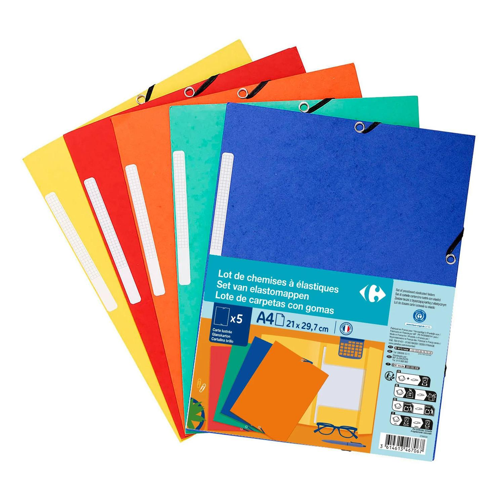 CARREFOUR Chemises à élastiques 3 rabats 21x29,7cm Les 5 chemises