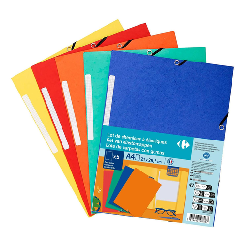 [3614613467067] CARREFOUR Pastas de elástico 3 abas 21x29,7cm Pack de 5