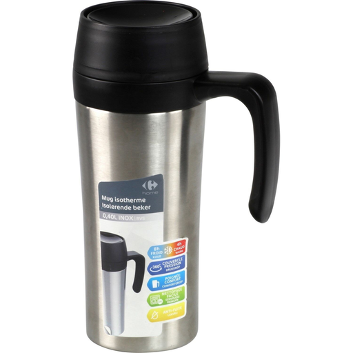 [3614613858865] CARREFOUR Mug poignée isotherme inox HOME 0,40 L