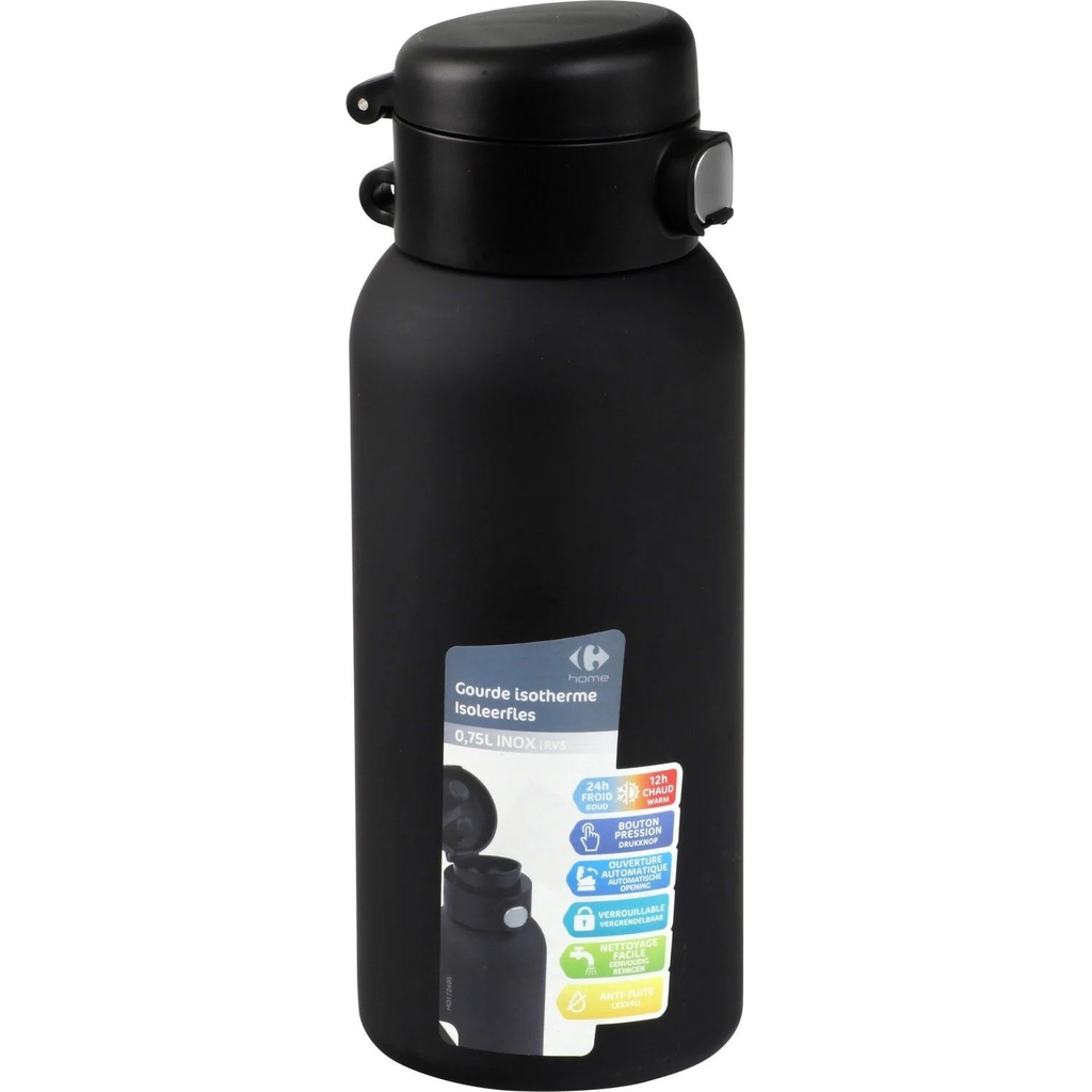 CARREFOUR Insulated stainless steel bottle black 0.75 L