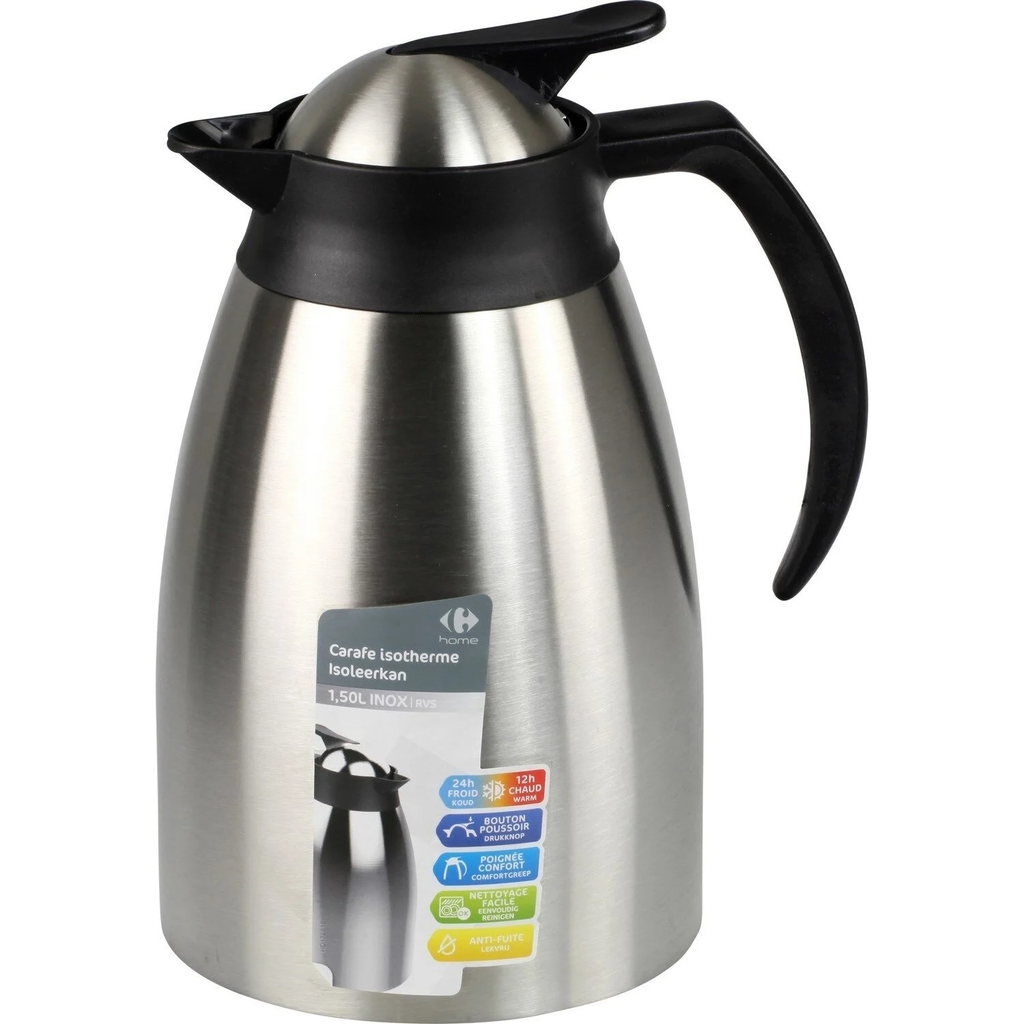 CARREFOUR Carafe isotherme inox 1,5 L