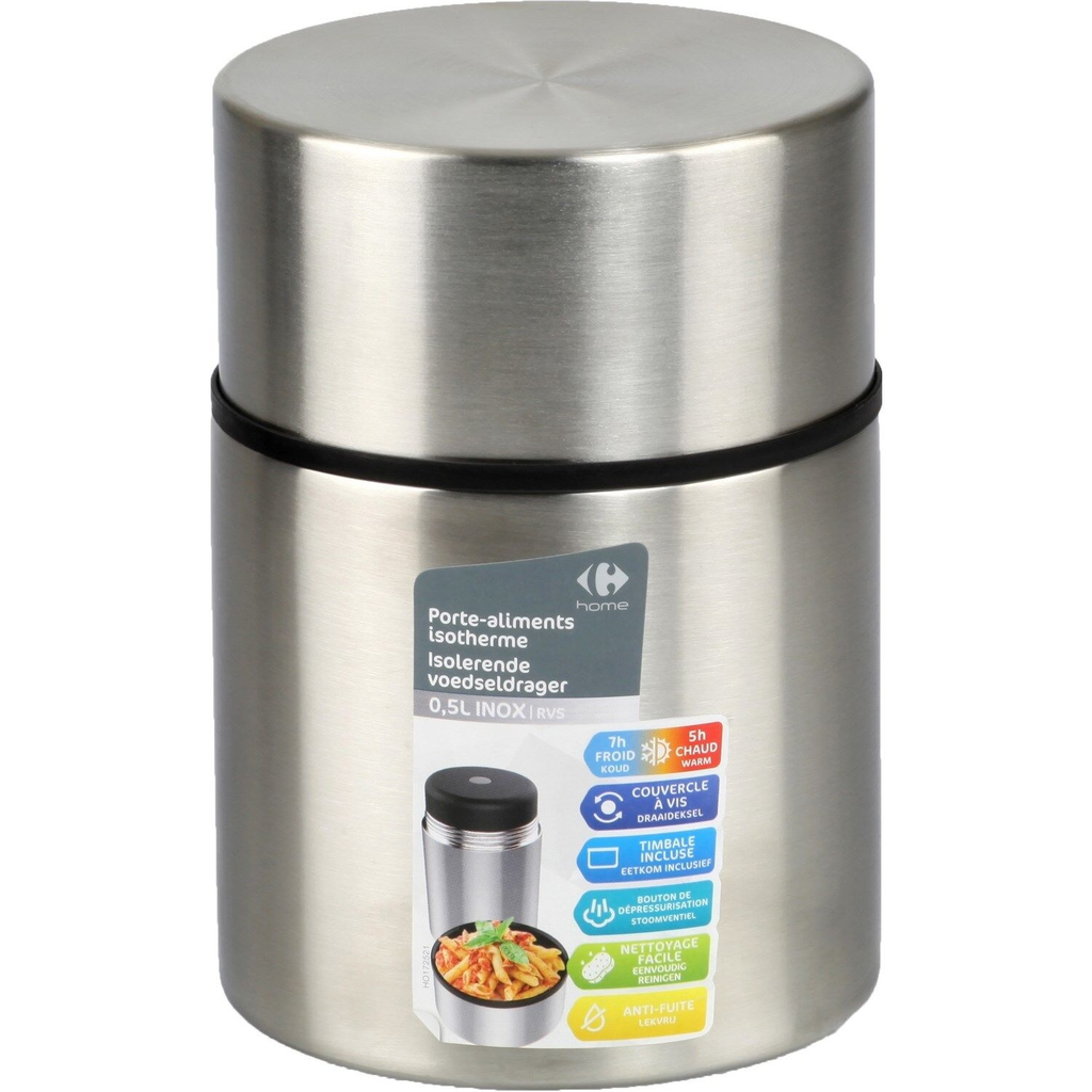 CARREFOUR Recipiente térmico para alimentos aço inoxidável 0,5 L
