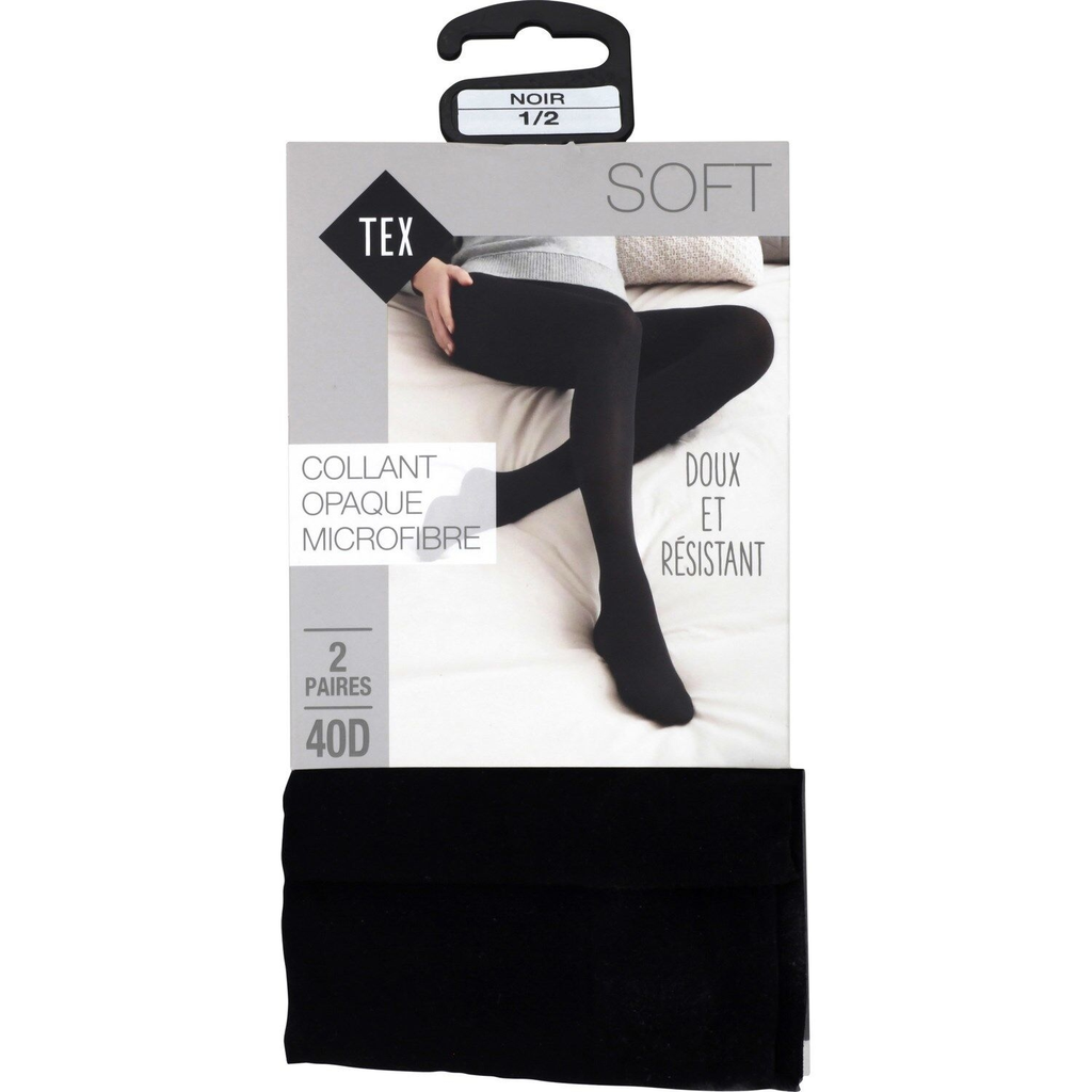 TEX Medias mujer opacas negras 40D T1/2 lote de 2 pares