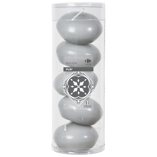 [3614613991050] CARREFOUR Bougie flottante grise le lot de 5