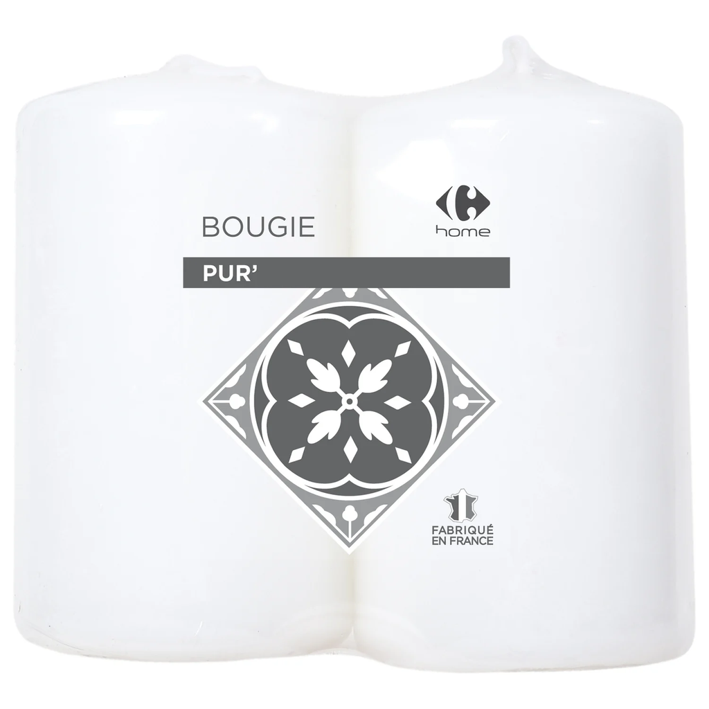 CARREFOUR White cylindrical candle HOME 2 pack